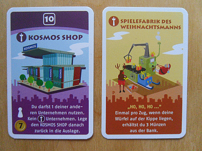 Machi Koro Kosmos Shop und Spielefabrik des Weihnachtsmanns